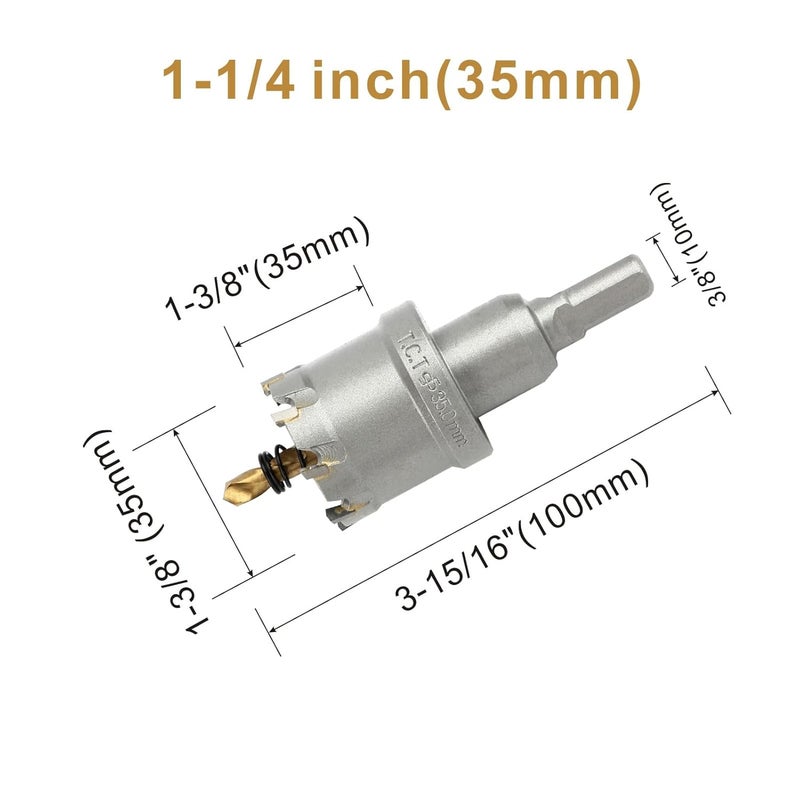 dashap 1-3/8''(35mm) TCT Hole Saw Kit,Tungsten Carbide Hole Saw Drill Bit with Titanium-Plated Pilot Drill bit for Hard Metal,Alloy,Aluminum,Stainless Steel,Plastic,Iron - Image 2